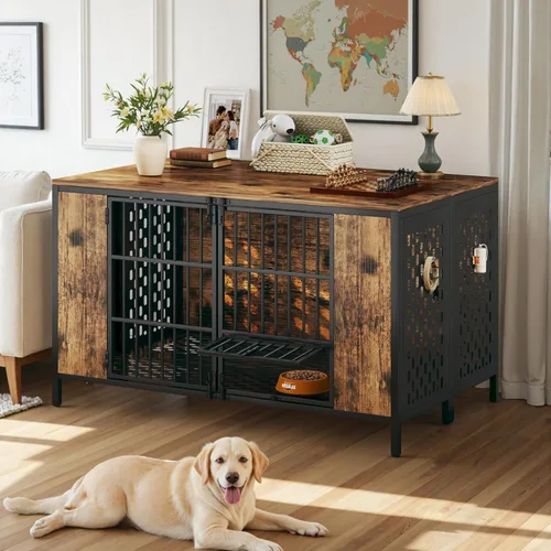 Vista 5 de Perrera para perros grandes con gancho, jaula resistente para perros extra grandes, a prueba de fugas y masticaciones, jaula para perros con alta