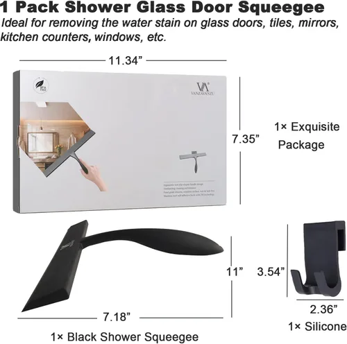 Vista 3 de Escobilla de goma para puerta de cristal de ducha, escobilla de ducha de 11 pulgadas para puertas de cristal, limpiaparabrisas de silicona para baño