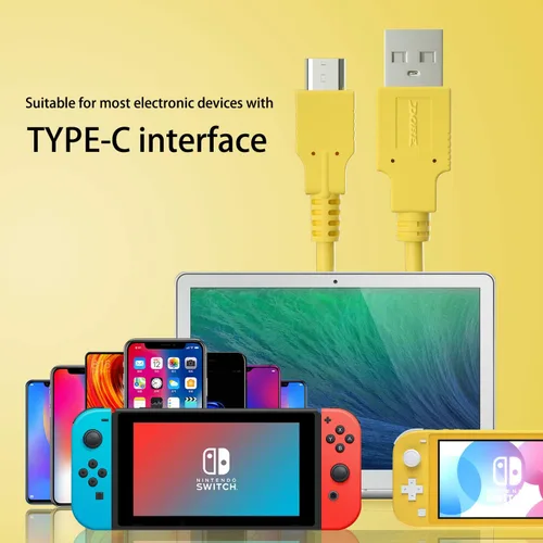 Vista 6 de HEATFUN Cable de carga USB C amarillo para Switch, MacBook, Pixel C, LG Nexus 5X G5, Nexus 6PP9 Plus, One Plus 2, Sony XZ y más, carga rápida