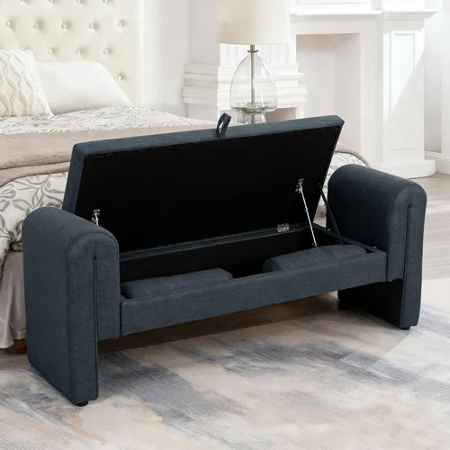 Vista 18 de Banco de terciopelo para dormitorio al pie de la cama, banco otomán tapizado con botones capitoné de 60.5 pulgadas con brazos curvos, otomán