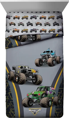 Vista 2 de Jay franco Juego de ropa de cama individual de 4 piezas de Monster Jam MJ Life - Incluye edredón reversible y juego de sábanas - Ropa de cama
