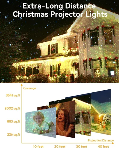 Vista 7 de Neroupe Proyector de luces de Navidad para exteriores impermeables con control remoto, decoraciones de Navidad al aire libre, luces de jardín