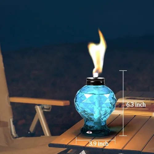 Vista 5 de Tewei Paquete de 4 linternas de cristal para exteriores, linternas de citronela de vidrio fáciles de rellenar, linternas para exteriores, mecha