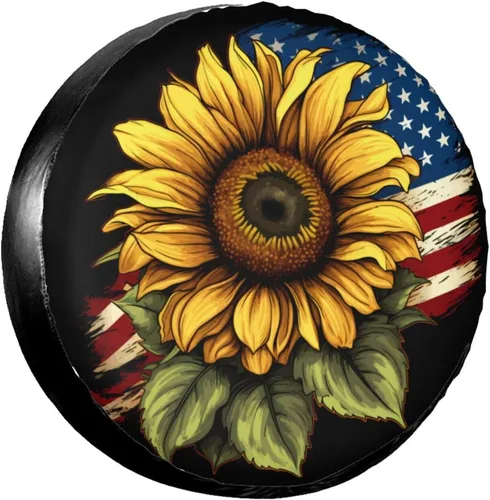 Vista 8 de Funda para neumáticos de repuesto con la bandera estadounidense, protectores de rueda resistentes a la intemperie y al polvo, ajuste universal