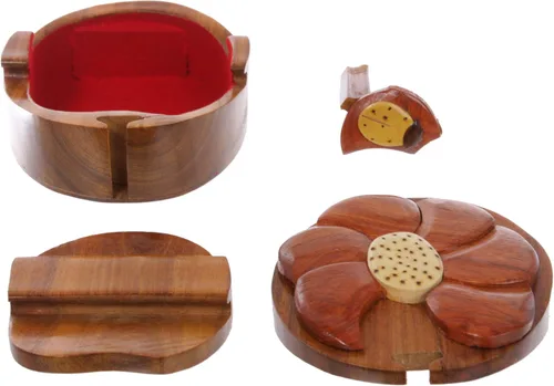 Vista 5 de Caja de rompecabezas de madera hecha a mano con diseño de flores y balizas