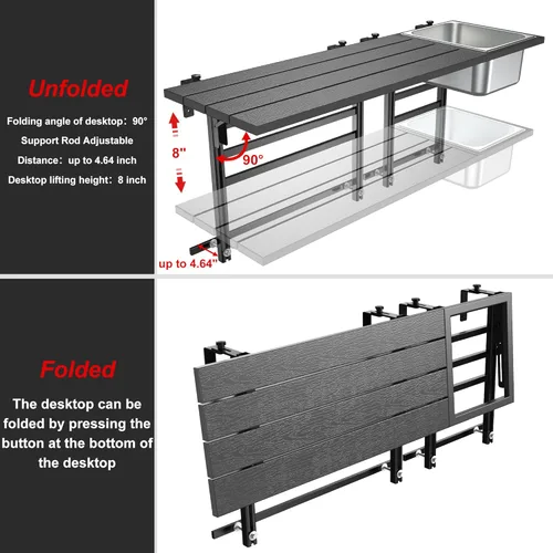 Vista 6 de GDLF Mesa de Balcón Mejorada Mesa de Bar para Patio Exterior con Superficie de Mesa Compuesta Duradera Marco de Aleación de Aluminio Colgante