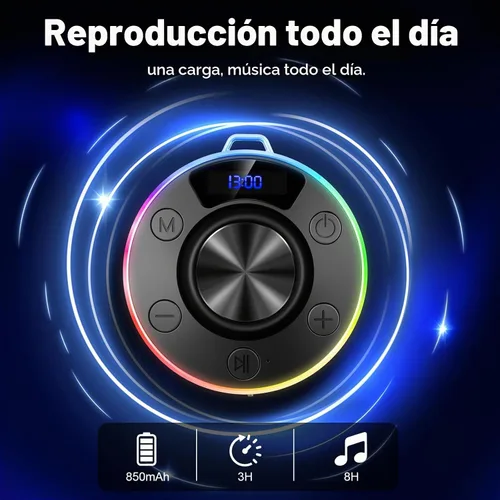 Vista 3 de Altavoz Bluetooth de ducha, IPX7 impermeable altavoces Bluetooth portátiles con ventosa, pantalla digital, graves ricos en sonido estéreo, clip