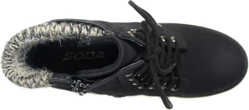 Vista 3 de Soda - Botines de combate con plataforma de suela con ranuras y tacón grueso, cordones y cremallera lateral