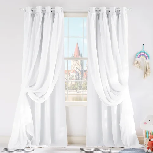 Vista 31 de PONY DANCE Cortinas Opacas con Superposición de Gasa, Cortinas de Doble Capa con Aislamiento Térmico Mix & Match para Oscurecer Habitaciones