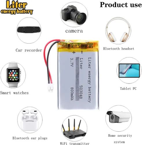 Vista 4 de Liter energybattery 3.7V Lipo Batería 800mAh Batería recargable de polímero de iones de litio 503048 con conector JST