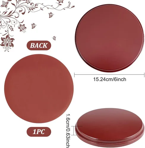 Vista 2 de FINGERINSPIRE Base redonda de madera (marrón silla de montar, diámetro de 6 pulgadas, grosor de 0.6 pulgadas), base de exhibición de madera