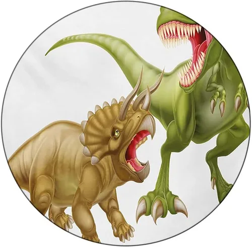 Mantel elástico, mantel decorativo de dinosaurio para mesa de Rex contra Triceratops que se asustan entre sí, se adapta a mesas redondas de 61