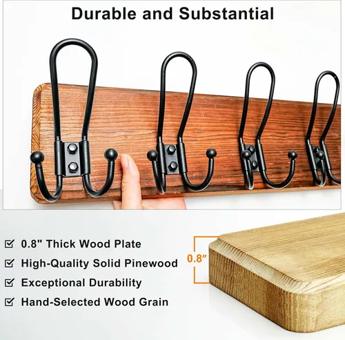 Vista 3 de Dseap Perchero para Abrigos Montado en Pared - Perchero Resistente de Estilo Granja Rural con 5 Ganchos de Alambre para Ropa, Sombrero, Chaqueta