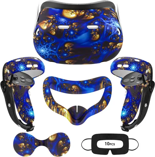 Vista 8 de VR Accessories for Oculus Quest 2, Silicone Face Cover/Controller Grip Cover/VR Shell Cover/Lens Cover/10PCS Disposable Eye Cover are Included in VR