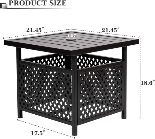 Vista 3 de SOLAURA Mesa auxiliar de patio con agujero para sombrilla de 1.57 pulgadas, mesa cuadrada para patio al aire libre con base de sombrilla de hierro