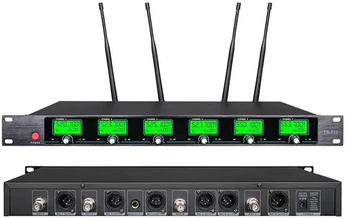 Vista 2 de Sistema de micrófono inalámbrico UHF 6 Lavalier Micrófono Bodypacks Solapa Micrófono Auriculares para Karaoke, boda, fiesta, reunión, escuela
