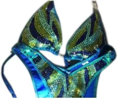Figura Physique traje de competición azul turquesa figura bikini traje de posar NPC Physique Competition Bikini probado ganador figura traje