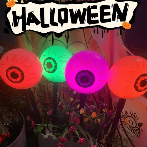 Vista 5 de Oviejo Luces de camino de Halloween, 7 pies, luces de pasarela de Halloween al aire libre, paisaje espeluznante, globo ocular con 4 bombillas LED C7