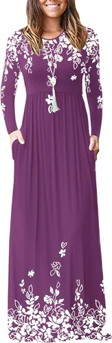 Vista 22 de Vestido de manga larga para mujer, holgado, liso, largo, estilo informal, con bolsillos. 01-verde militar