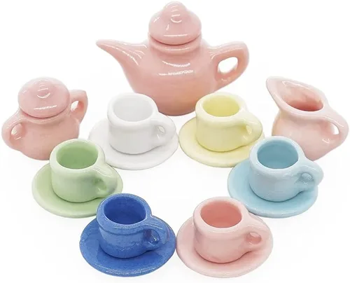 Vista 2 de Odoria 1/12 Juego de té de porcelana en miniatura 15pcs accesorios de decoración de casa de muñecas