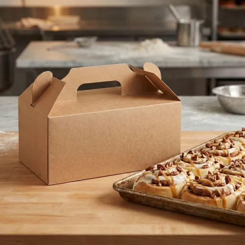 Vista 4 de Restaurantware Bio Tek - Cajas de regalo de 10.2 x 5.9 x 6.9 pulgadas con asas, 100 cajas rectangulares a dos aguas, con pestaña segura, resistentes