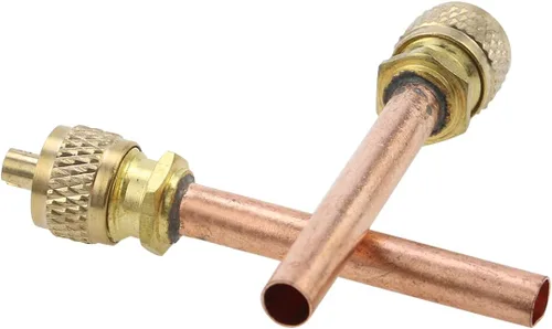 Vista 3 de T Tulead Válvula de acceso de latón para aire acondicionado, válvula de servicio, tubo de aguja de carga, 2.48 pulgadas de longitud, paquete de 10