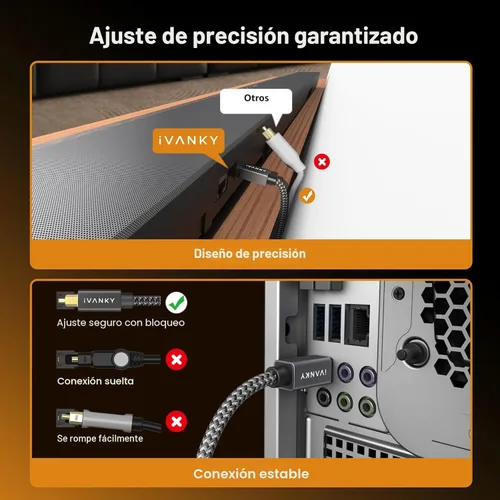 Vista 5 de Cable de audio óptico IVANKY, cable de fibra óptica Toslink de 10 pies, cable de audio óptico digital S/PDIF para barra de sonido, sistemas estéreo
