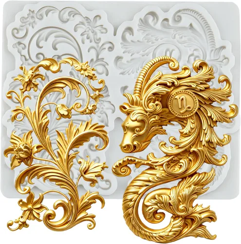 Vista 28 de Moldes barrocos de fondant de encaje de flores, moldes de silicona para curvas, molde de alivio de volutas para decoración de pasteles, decoración