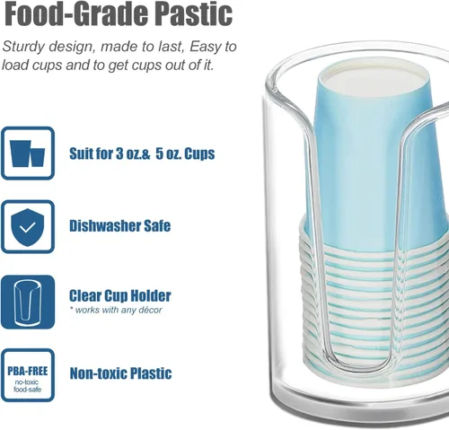 Vista 2 de Dispensador de vasos de papel desechable para baño, soporte para tazas de enjuague bucal transparente para encimeras de tocador de baño, mesa