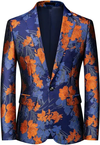 MOGU Chaqueta de esmoquin elegante para hombre, diseño floral, ajustada, para fiesta de graduación diaria