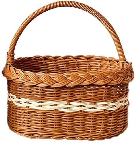 Vista 7 de Cesta de picnic, cesta, cestas tejidas, cestas tejidas para almacenamiento, cesta de picnic para 2 tejidos a mano, con asa, adecuado