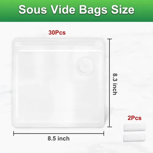 Vista 2 de Higfra Bolsas selladoras al vacío reutilizables sin BPA (8.5 x 8.3 pulgadas), 30 piezas y 2 clips de sellado, plástico de válvula mejorada