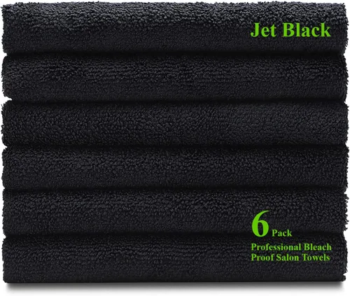 Vista 2 de Juego de 6 toallas de microfibra para el cabello, color negro, a prueba de blanqueador, toalla de secado rápido del cabello de 16 x 32 pulgadas