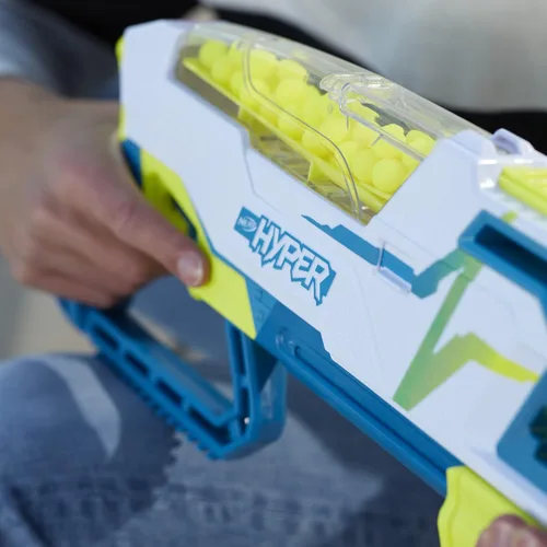 Vista 5 de Paquete Nerf Hyper, Lanzador Siege-50 de acción de bomba, Velocidad de hasta 110 FPS, Gafas de protección (Exclusivo de Yaxa)