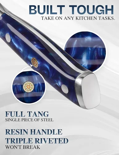 Vista 4 de WILDMOK Cuchillo de chef de Damasco, cuchillos de chef japoneses de 8 pulgadas, cuchillo de cocina con mango de resina, cuchillos afilados