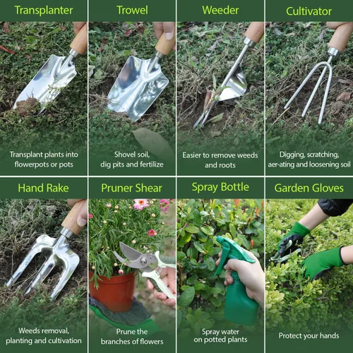 Vista 6 de Juego de herramientas de jardín, kit de 10 piezas con taburete plegable resistente, bolsa de almacenamiento desmontable, herramientas de acero