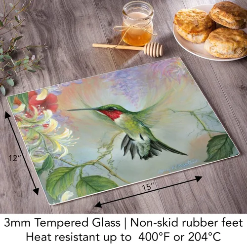 Vista 7 de Ruby Hummingbird Natures Gift of Feathers Tabla de cortar grande de vidrio templado Highland Graphics