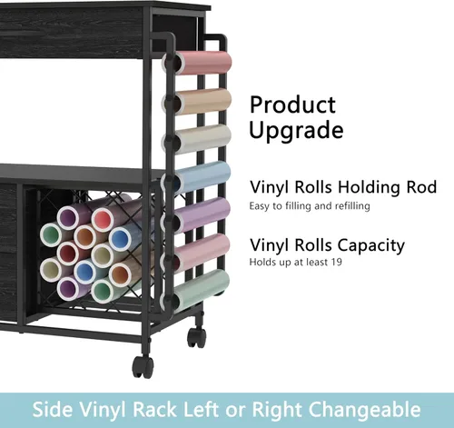 Vista 5 de VENNQD Carrito de almacenamiento compatible con máquinas Cricut, soporte para máquina de corte con cajones y soporte de rollo de vinilo, mesa