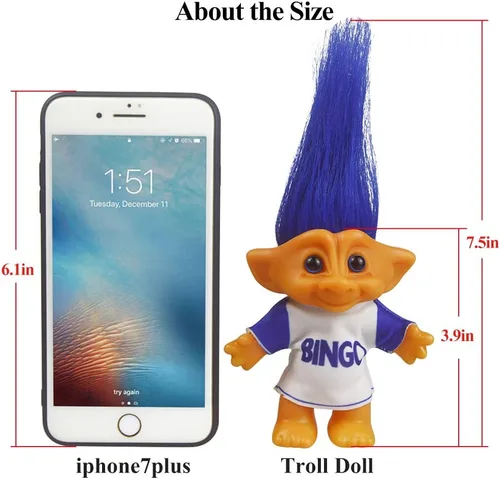 Vista 5 de Muñecas Troll vintage, muñeca retro Troll cromática adorable para colecciones, proyectos escolares, artes y manualidades, recuerdos de fiesta, 7.5