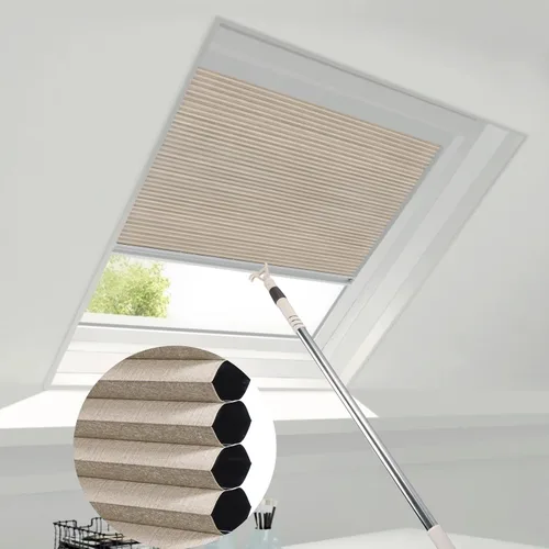 Vista 35 de ZSTARR Persianas manuales de tragaluz sin cordón, con diseño de panal de abeja, persianas de tela totalmente opacas para ventanas de habitación