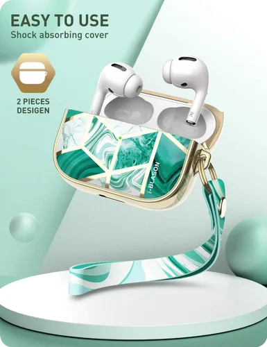 Vista 5 de i-Blason Cosmo Series - Funda diseñada para Airpods Pro, funda protectora de 360° y elegante funda compatible con Apple AirPods Pro (2019) (Jade)