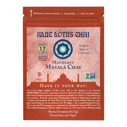 Blue Lotus Chai - Mandarin Masala Chai - Hace 17 tazas - Bolsa de 0.5 oz Masala Chai en polvo con especias orgánicas - Té indio instantáneo sin