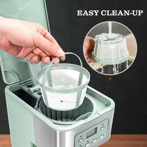 Vista 9 de Taylor Swoden Cafetera Programable de 12 Tazas, Máquina de Café de Goteo de Preparación Regular y Fuerte para el Hogar y la Oficina, Jarra de Verde