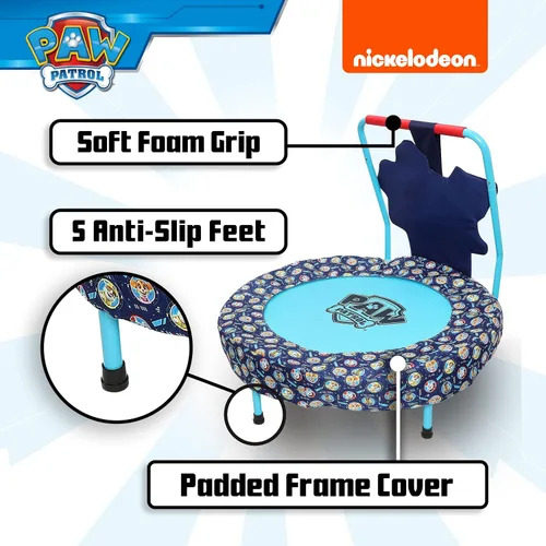 Vista 4 de Paw Patrol - Mini trampolín de interior con asa para niños pequeños, cuenta con Everest, Chase, Marshall, Skye y Rubble, Multi