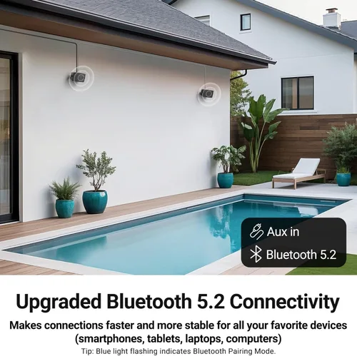 Vista 3 de Inwa Altavoces Bluetooth para exteriores, altavoz activo pasivo de montaje en pared, sistema de sonido estéreo inalámbrico impermeable