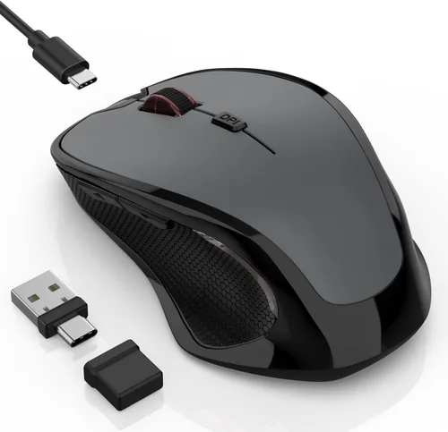 Vista 8 de Mouse inalámbrico Bluetooth para Mac Pro MacBook, mouse ergonómico recargable con modo Jiggler, 2 modos Bluetooth 5.2/3.0 y receptor USB-A/USB-C