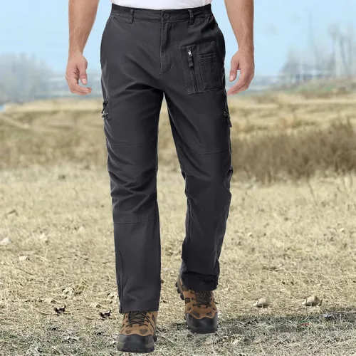 Vista 2 de CRYSULLY Pantalones cargo tácticos para hombre, pantalones de trabajo Ripstop con 9 bolsillos (sin cinturón)
