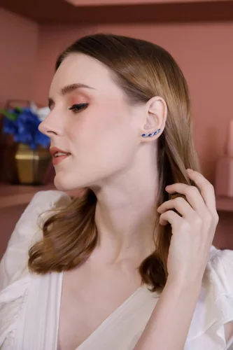 Vista 2 de Sterling Silver Genuine, Created or Simulated Gemstone Twist Crawler Climber Hook Earrings for Women