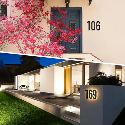 Vista 5 de ROCEEI Número de casa LED retroiluminado de 8 pulgadas 0-9 para exterior, impermeable, acero inoxidable, número de dirección de casa, grande