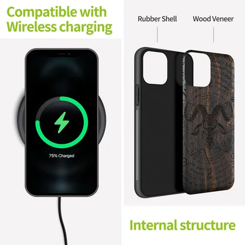 Vista 5 de Carveit Funda de madera para iPhone 11 Pro Max [madera natural y TPU suave negro] a prueba de golpes, protector de teléfono de madera único